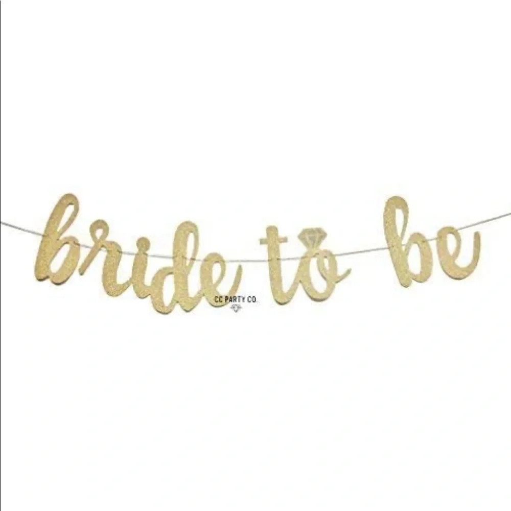 Bride to Be Gold Glitter Banner Diamond Ring Bachelorette Bridal Shower